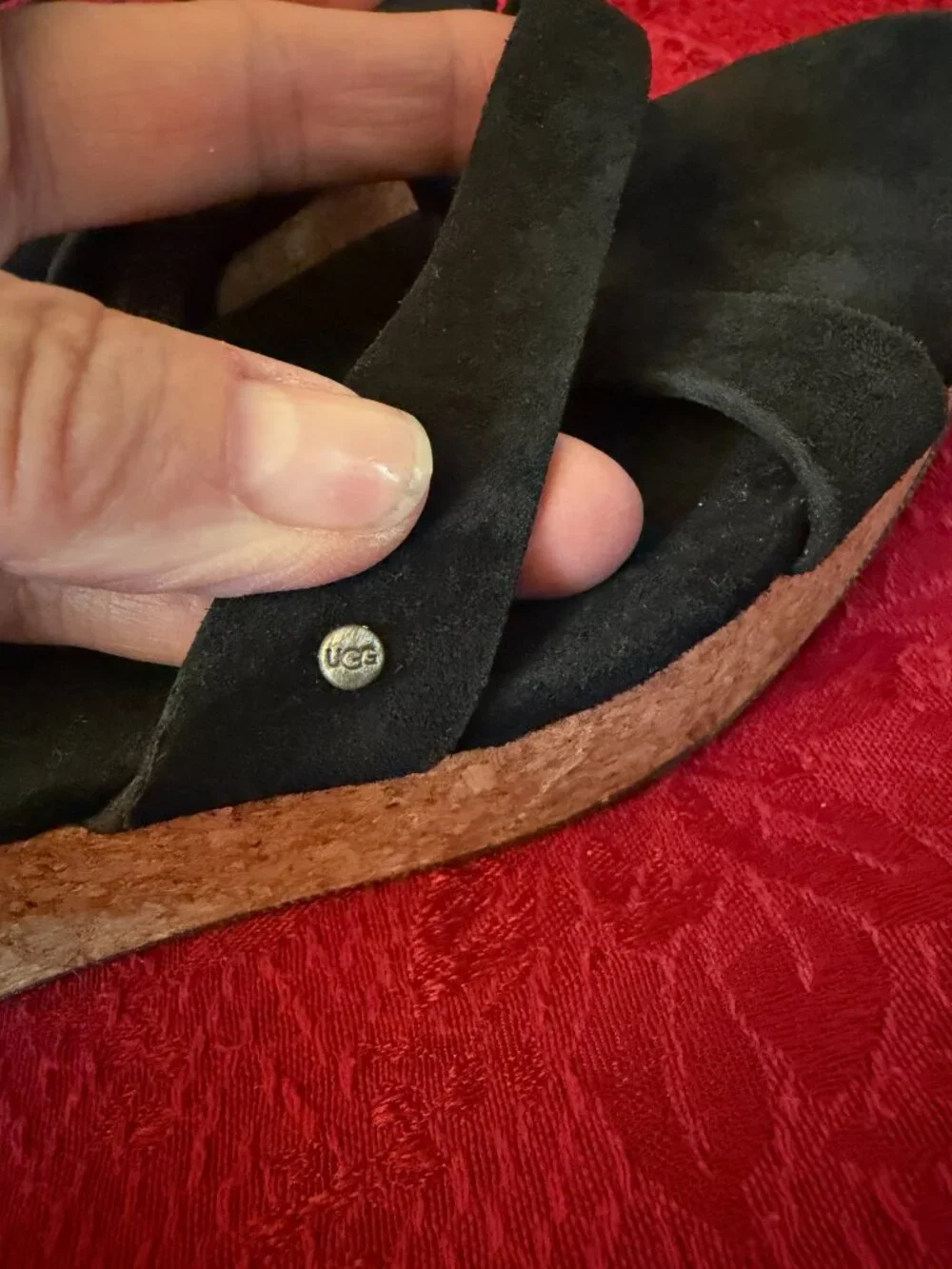 Ugg Uma Platform Black Suede Wedge Sandal Sz 10